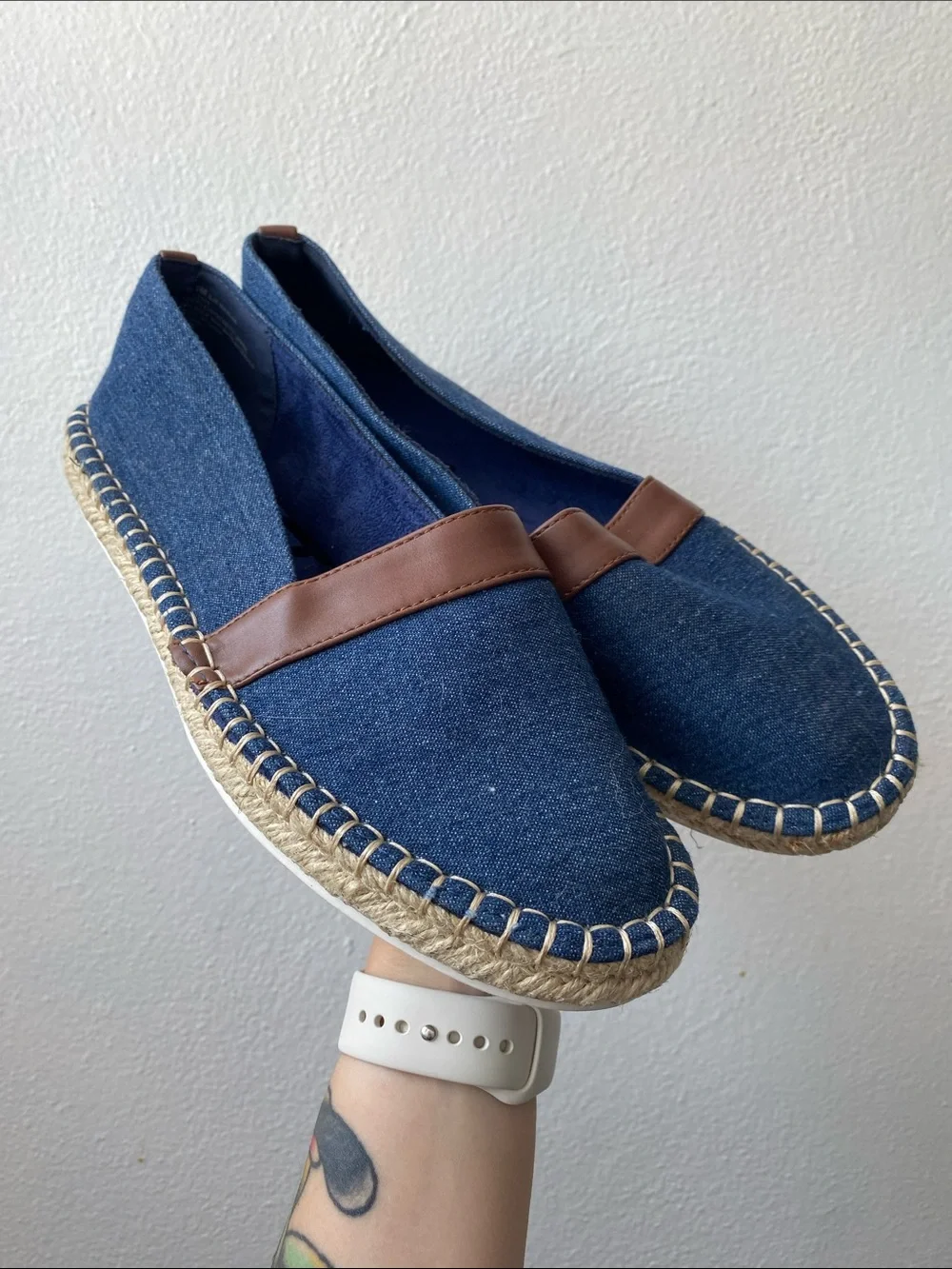 St. John's Bay Blue Denim Espadrilles with Brown Accent